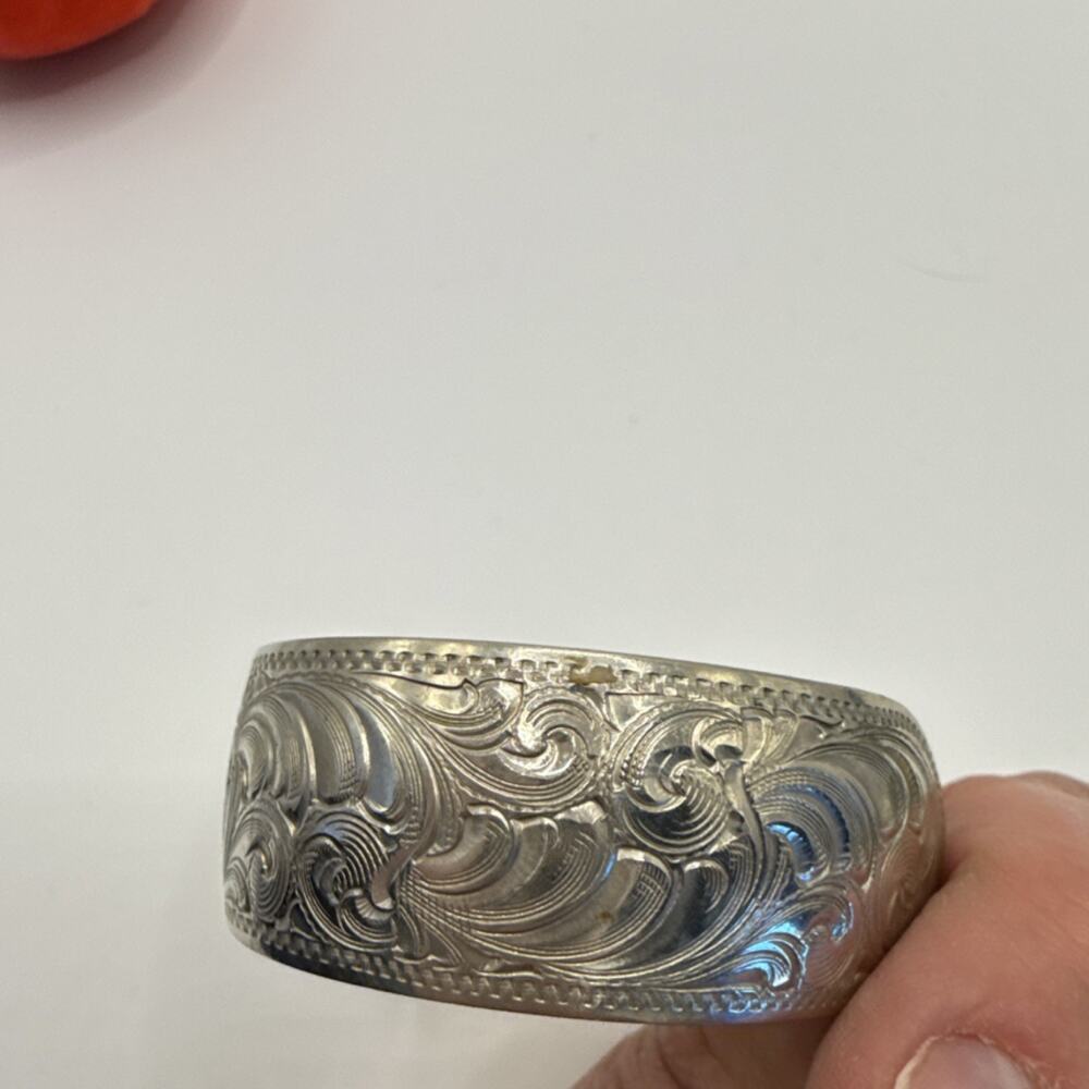 German Silver Western Americana Engraved Cuff Bracelet Gold Elk Motif - Picture 7 of 7